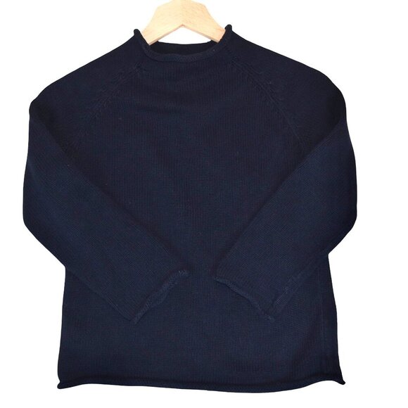 Crewcuts Fisherman Sweater Rolled Edge Navy Knit Size 6-7 Kids Minimal - Picture 3 of 7